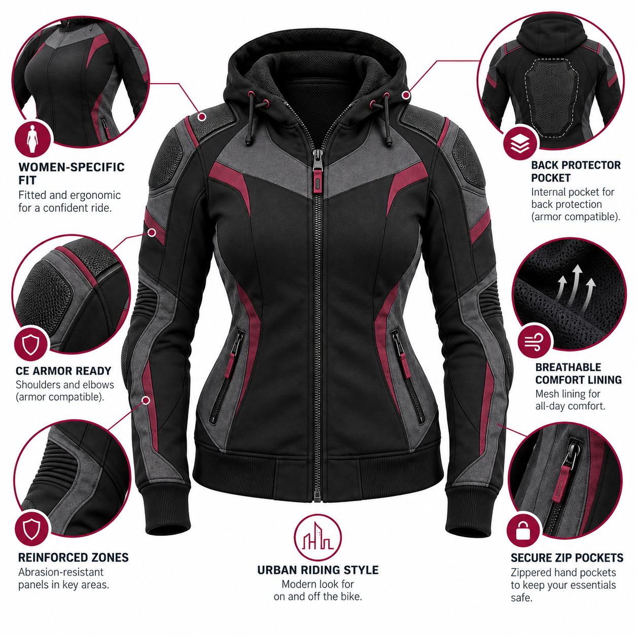 Women’s Armored Motorcycle Hoodie — alternate product image