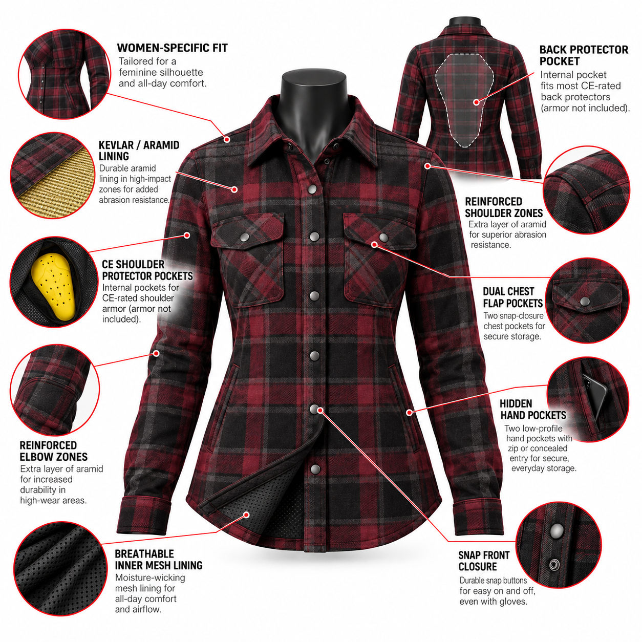 Women’s Protective Flannel Riding Shirt — alternate product image