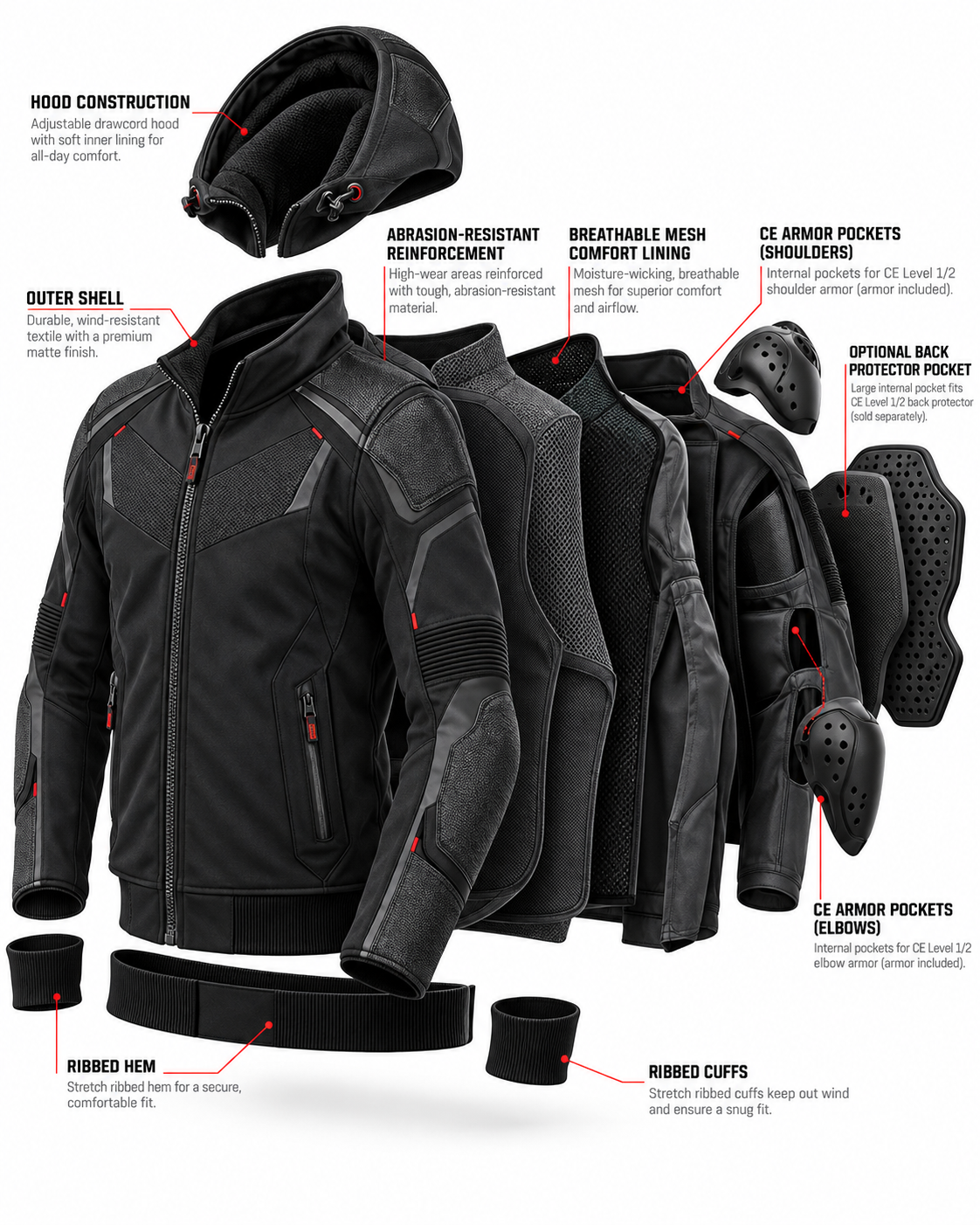 Zip-Up Armored Motorcycle Hoodie — alternate product image