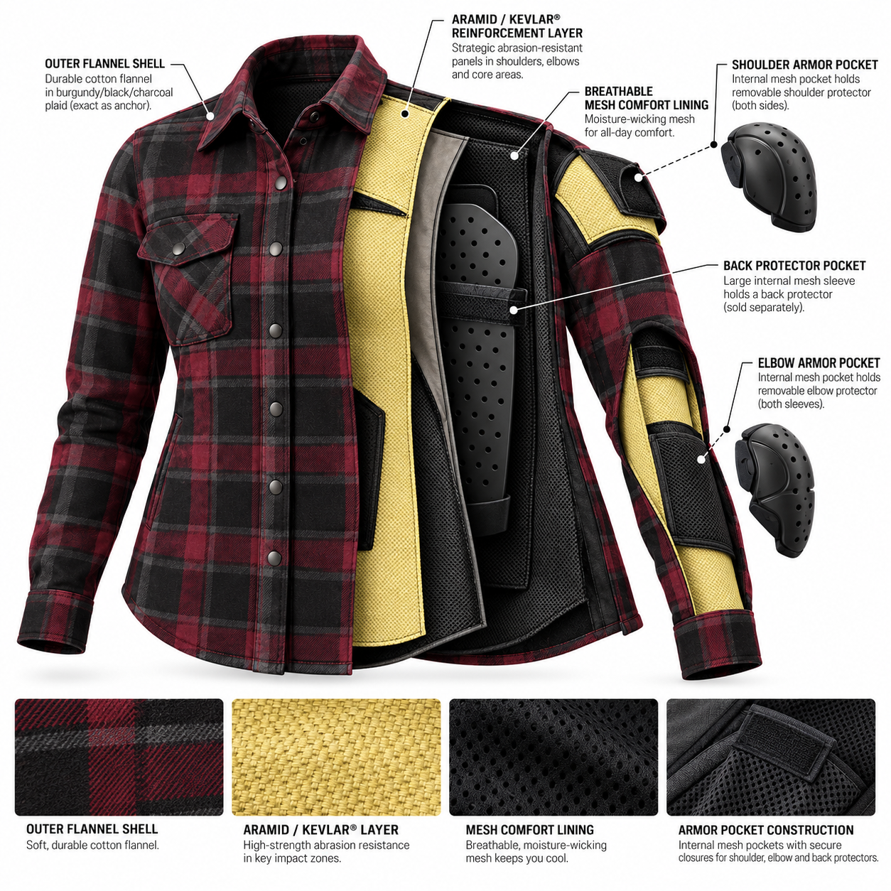 Women’s Protective Flannel Riding Shirt — alternate product image