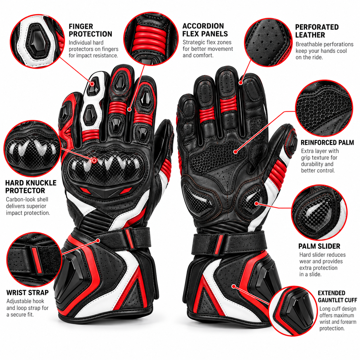 Racing Gauntlet Motorcycle Gloves — alternate product image