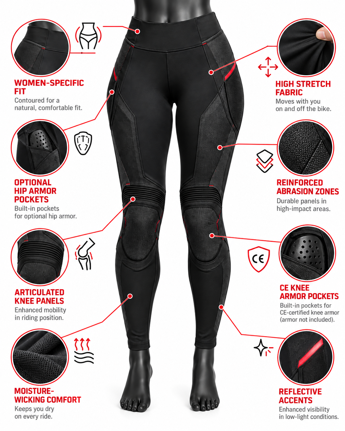 Women’s Armored Motorcycle Riding Leggings — alternate product image