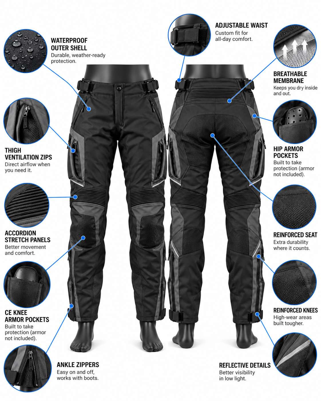 Waterproof Touring Motorcycle Pants — alternate product image