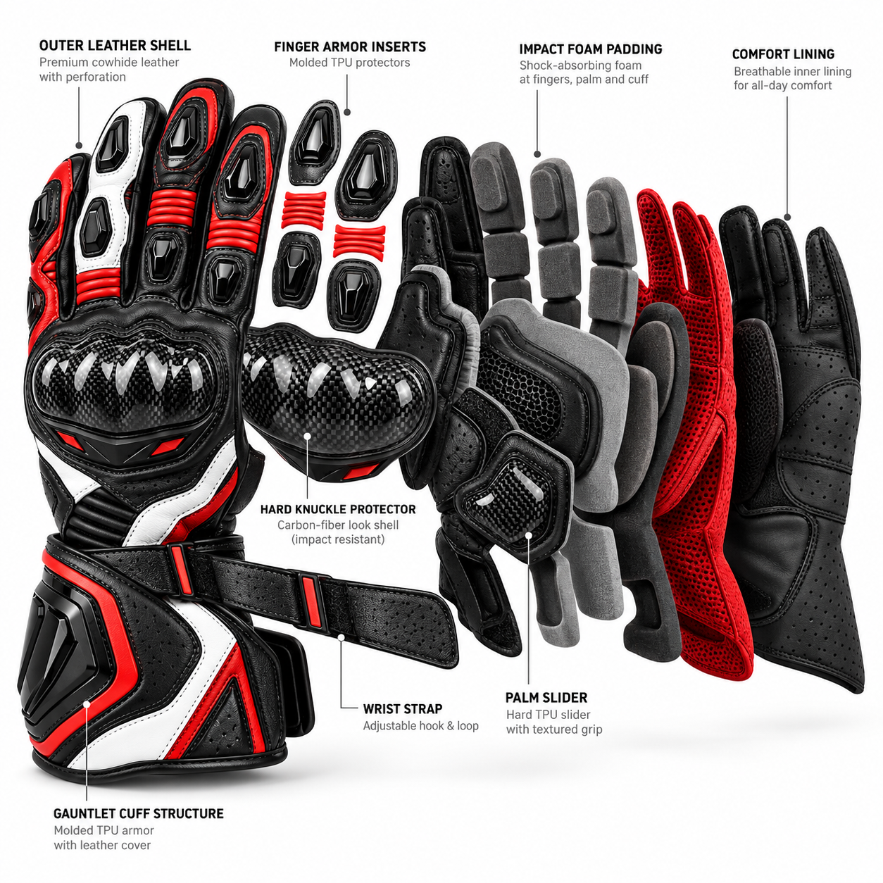 Racing Gauntlet Motorcycle Gloves — alternate product image