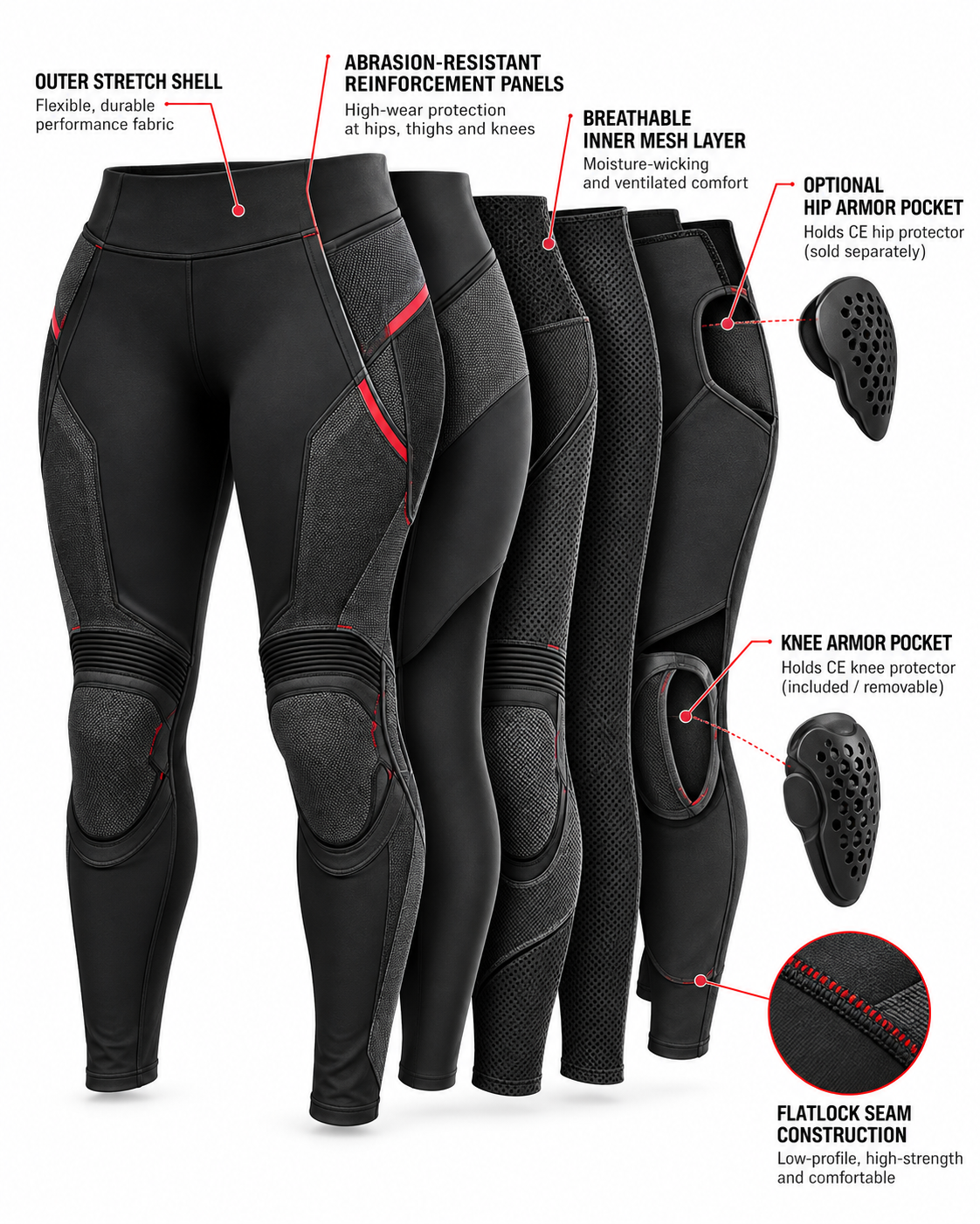 Women’s Armored Motorcycle Riding Leggings — alternate product image