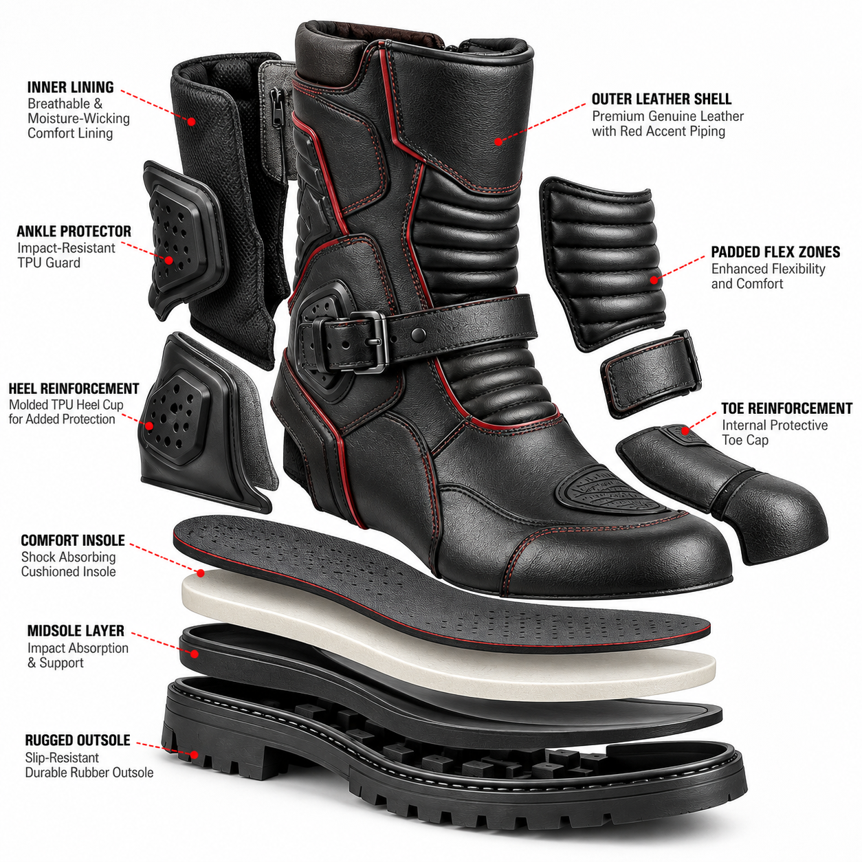 Leather Motorcycle Riding Boots — alternate product image