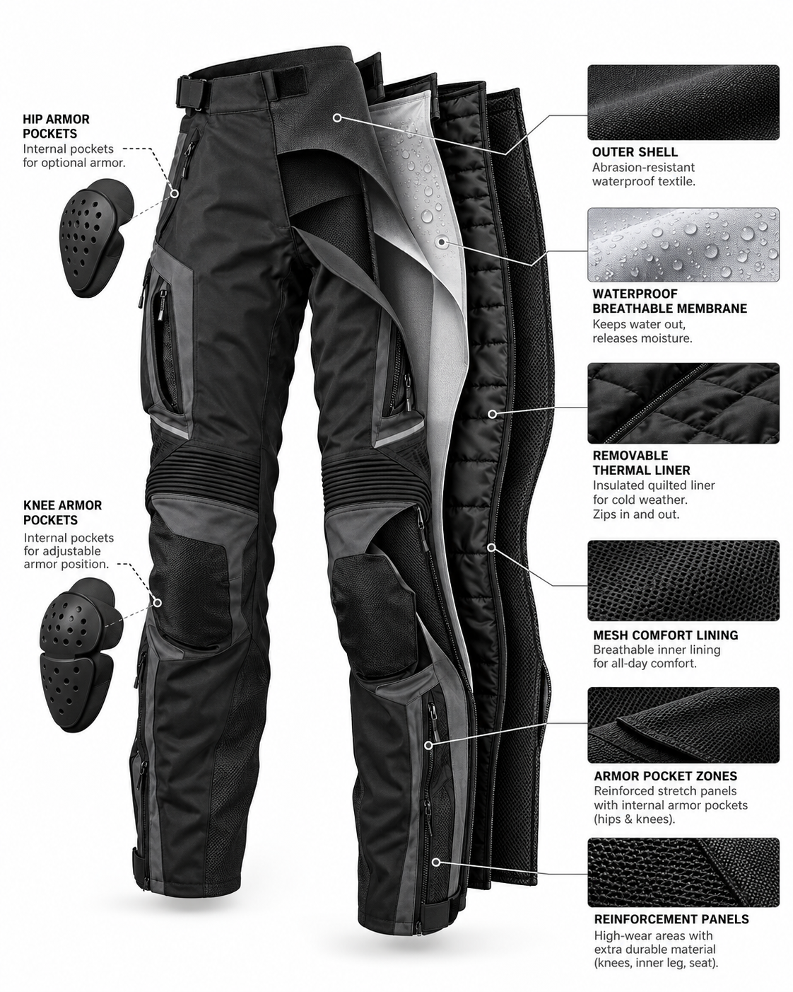 Waterproof Touring Motorcycle Pants — alternate product image